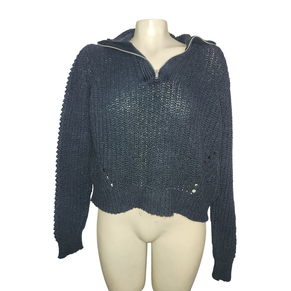 Harper Heritage Navy Blue Quarter Zip Textured Knit Sweater‎ Womens M ST21S326